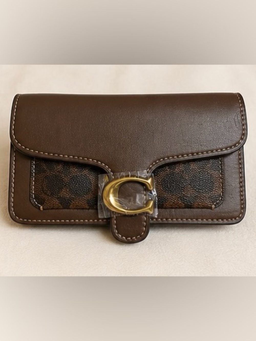 Coach Brown Leather and Signature Canvas Crossbody with Gold 'C'